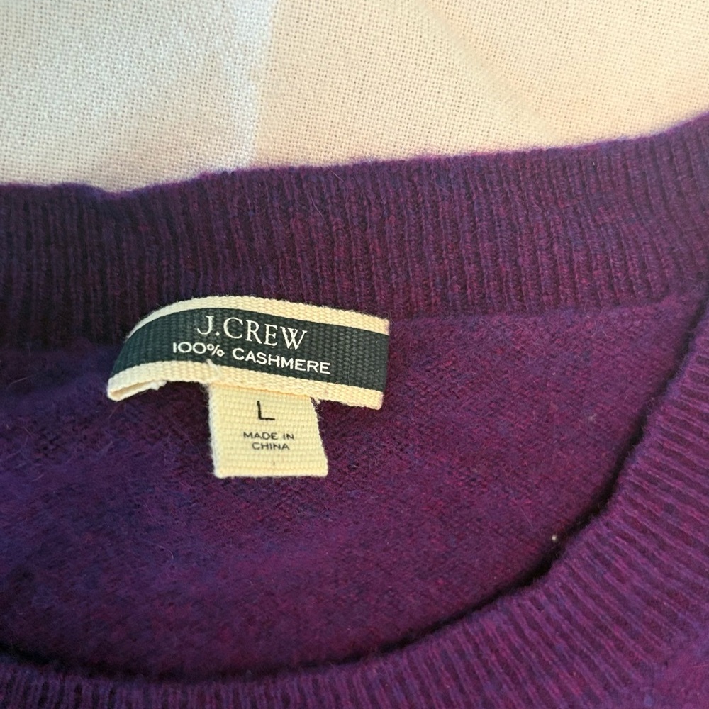 J. Crew Purple Crewneck Sweater cashmere.  Some pilling.
